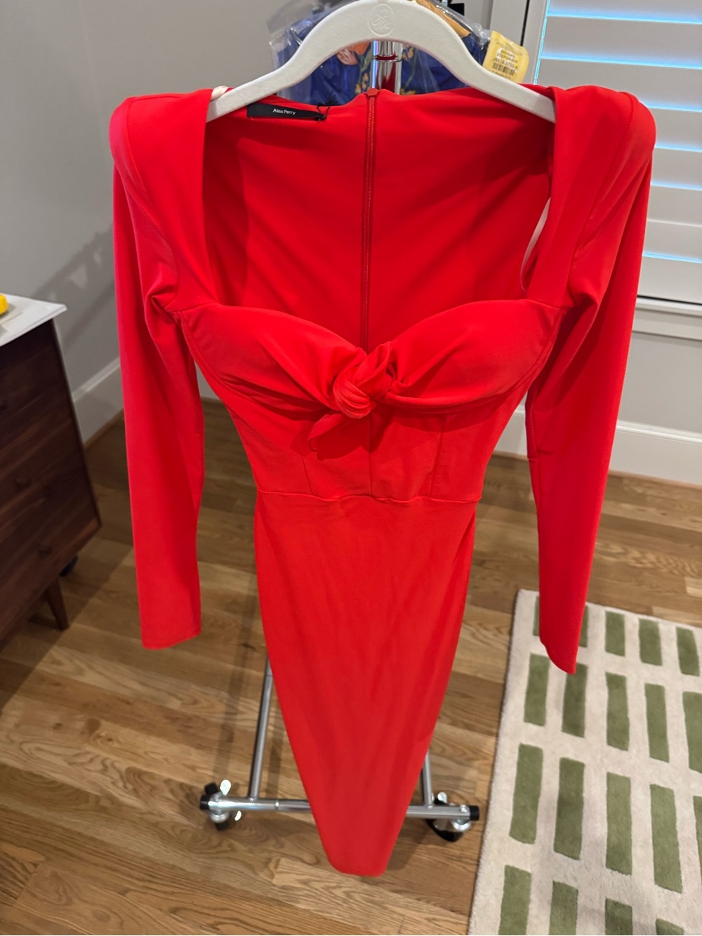 Alex Perry Scarlet Long-Sleeve Knot Front Bodycon Dress UK10